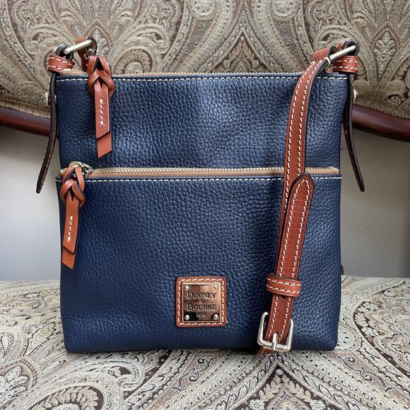 Dooney & Bourke Women's Navy Blue Pebble Leather Letter Carrier Crossbody Bag - Picture 1 of 13